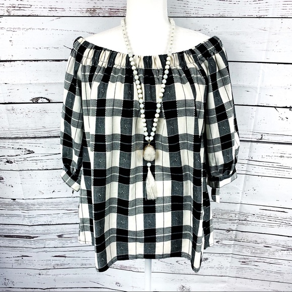 Say What? Tops - Say What? Plaid Off-The-Shoulder Top